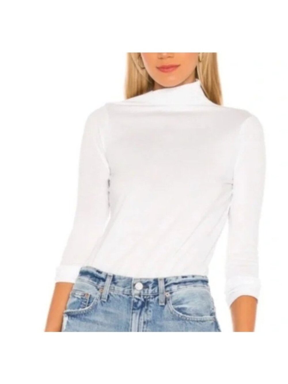 TRAVE Emma Draped Mock Neck Top Women's White Long Sleeve LARGE L T-Shirt